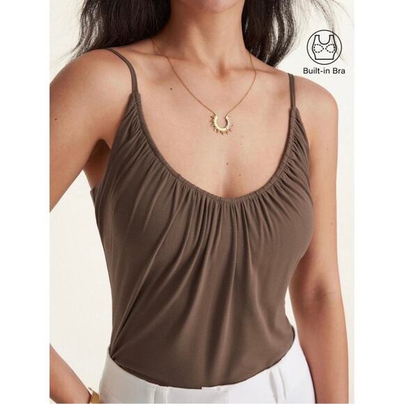 OGL Top Womens Size 2XL Iced Mocha Scoop Neck Camisole Slim Fit Spaghetti Basics - Picture 1 of 9